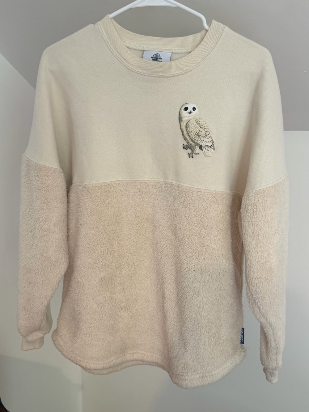 Hedwig Spirit Jersey Fleece Sweatshirt with Owl Embroidery and gold lettering